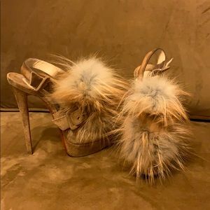Christian Louboutin splash slingback heels Fox fur